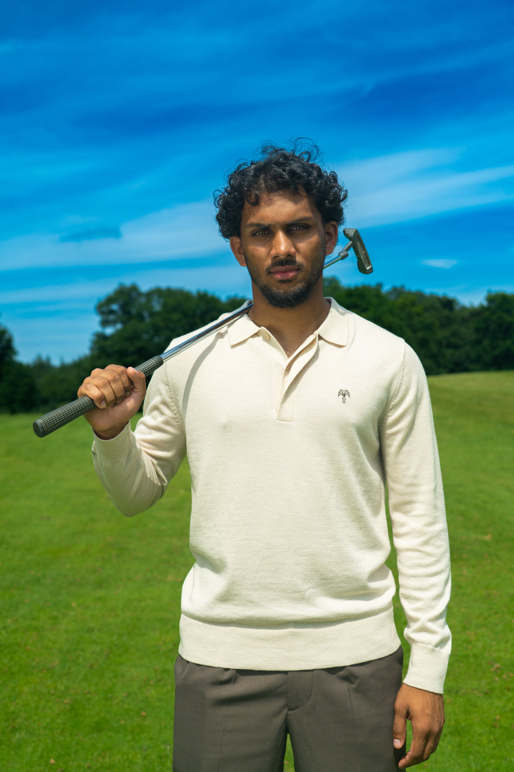 Merino Long Sleeve Polo Sand Beige
