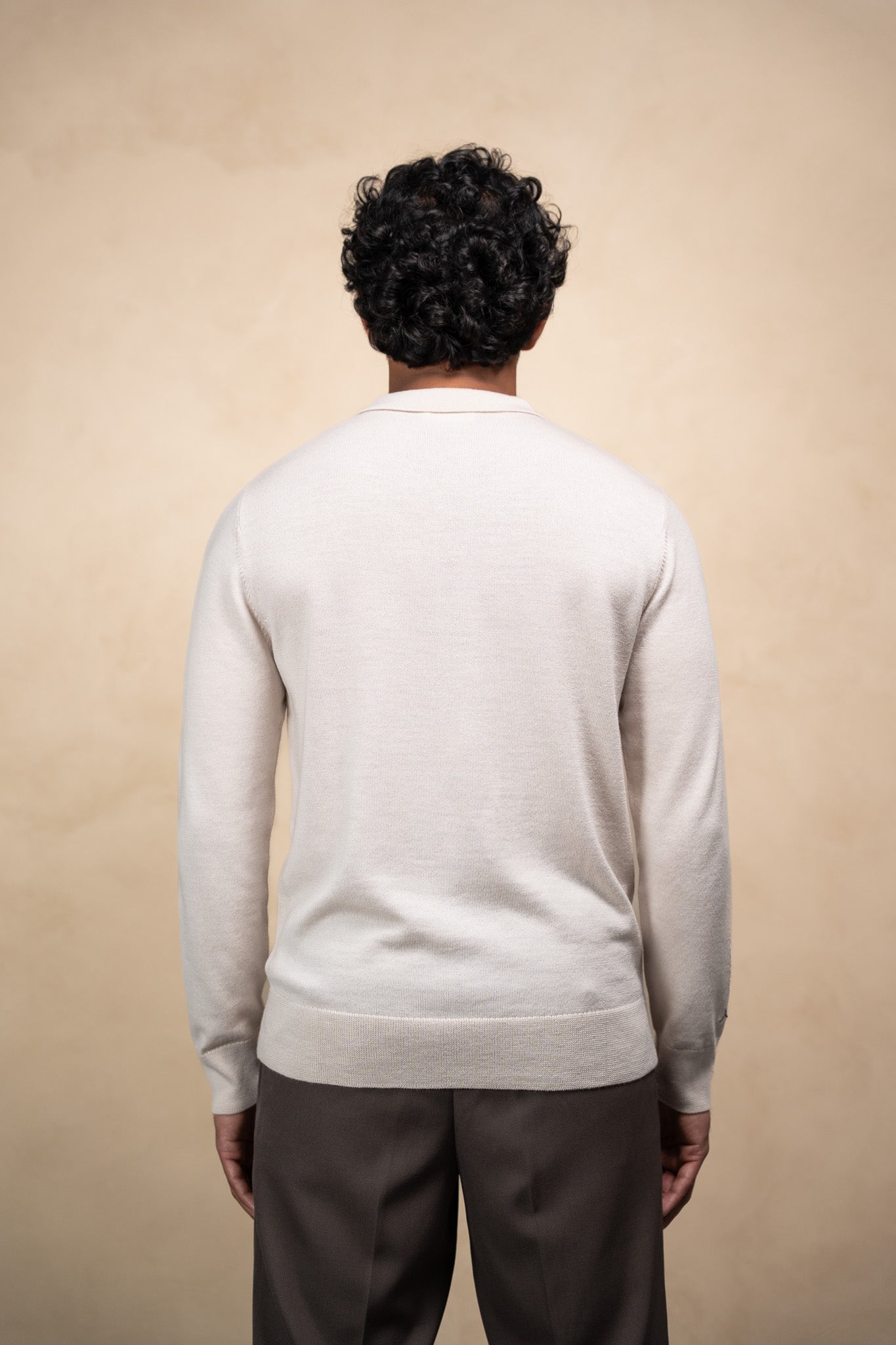Merino Long Sleeve Polo Sand Beige