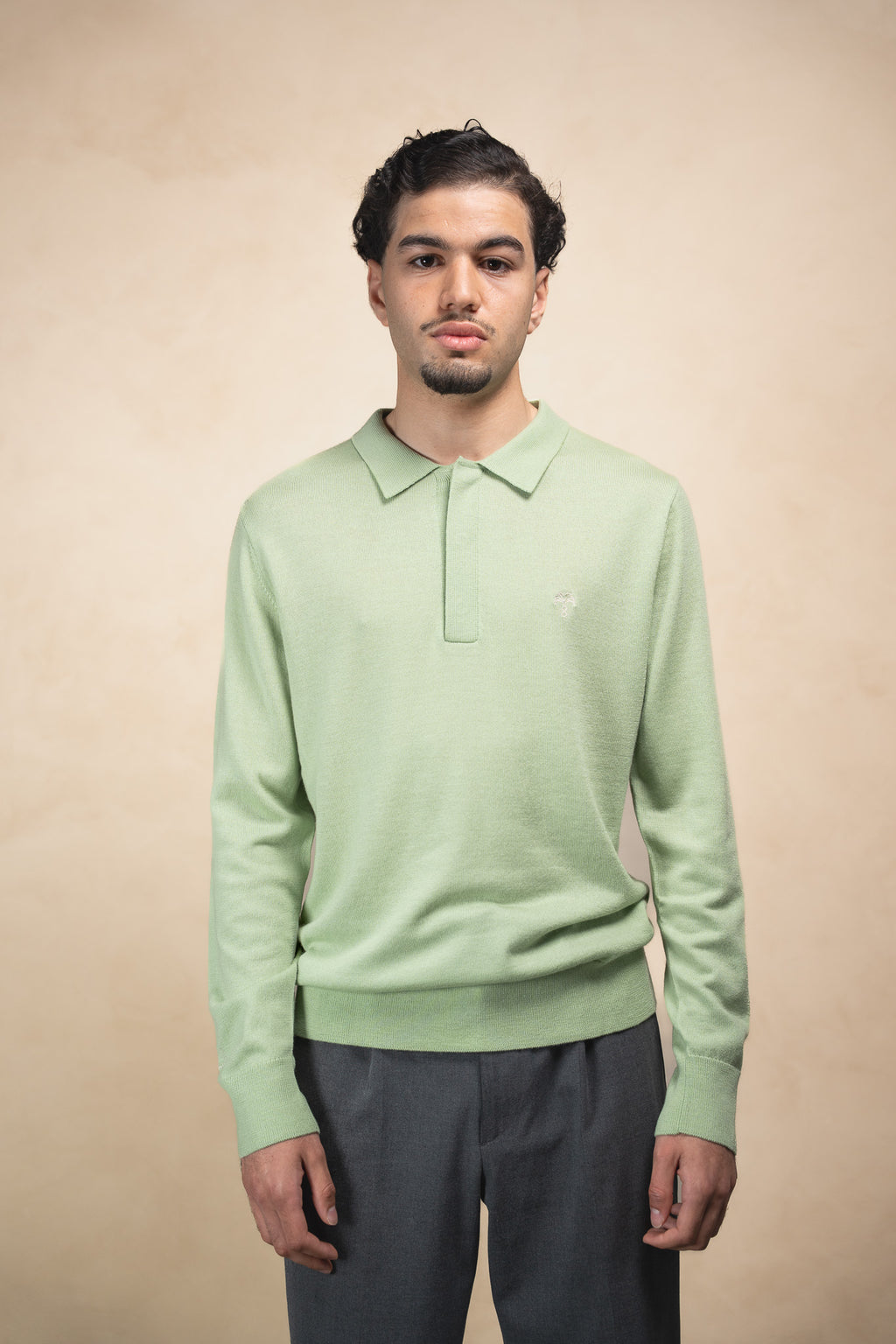 Merino Longsleeve Polo Pistachio Green