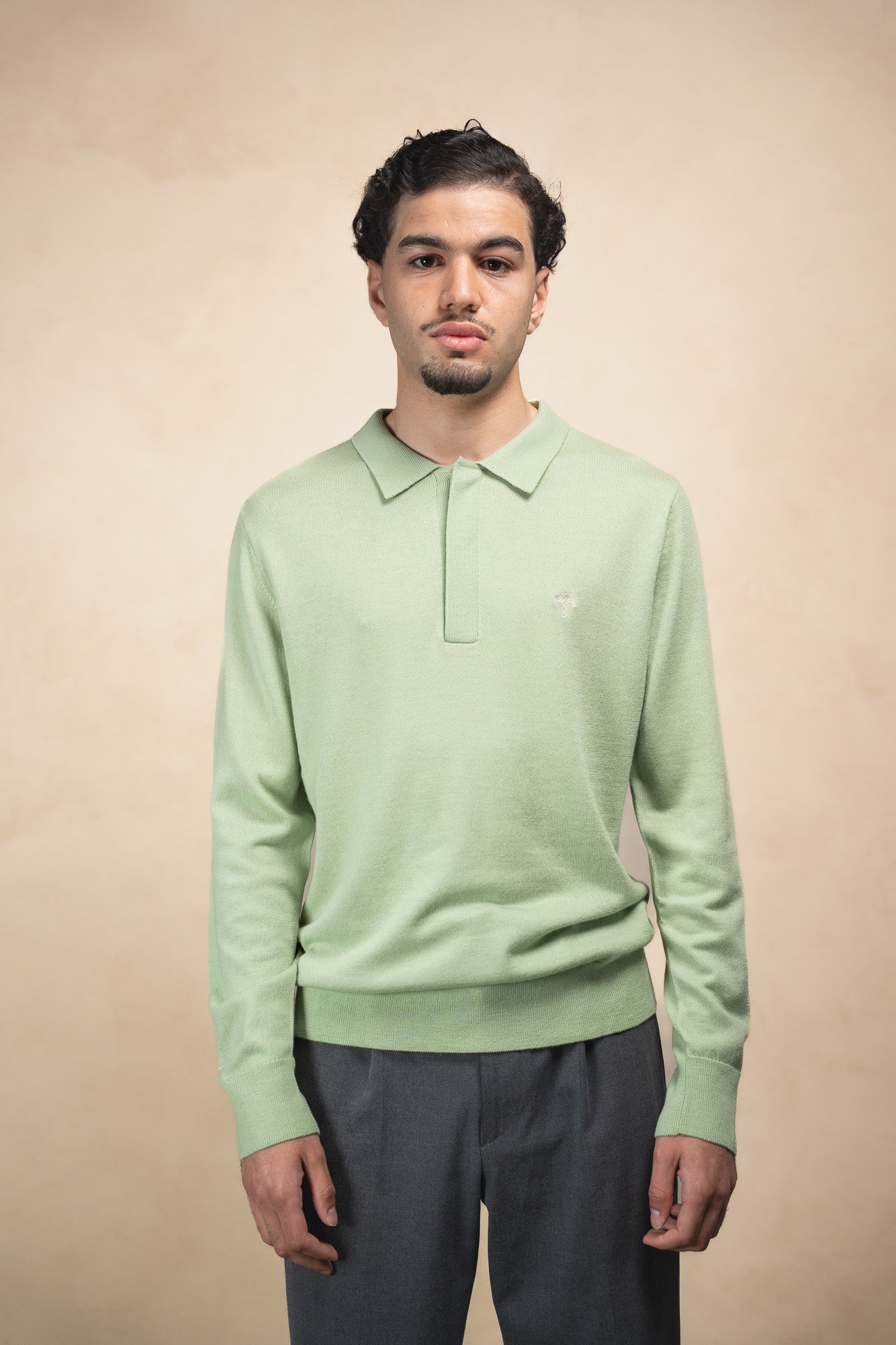 Merino Longsleeve Polo Pistachio Green