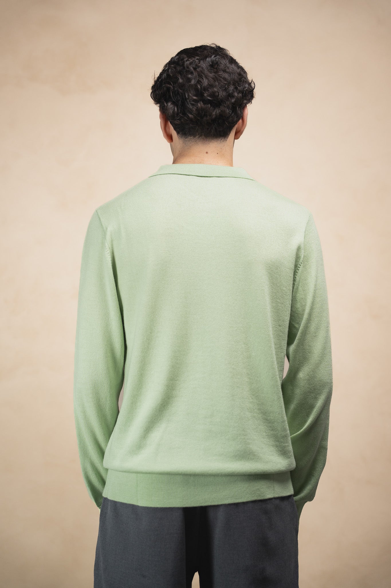 Merino Longsleeve Polo Pistachio Green