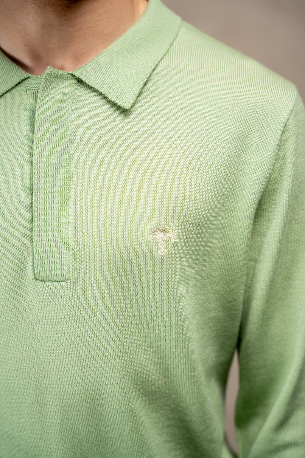 Merino Longsleeve Polo Pistachio Green