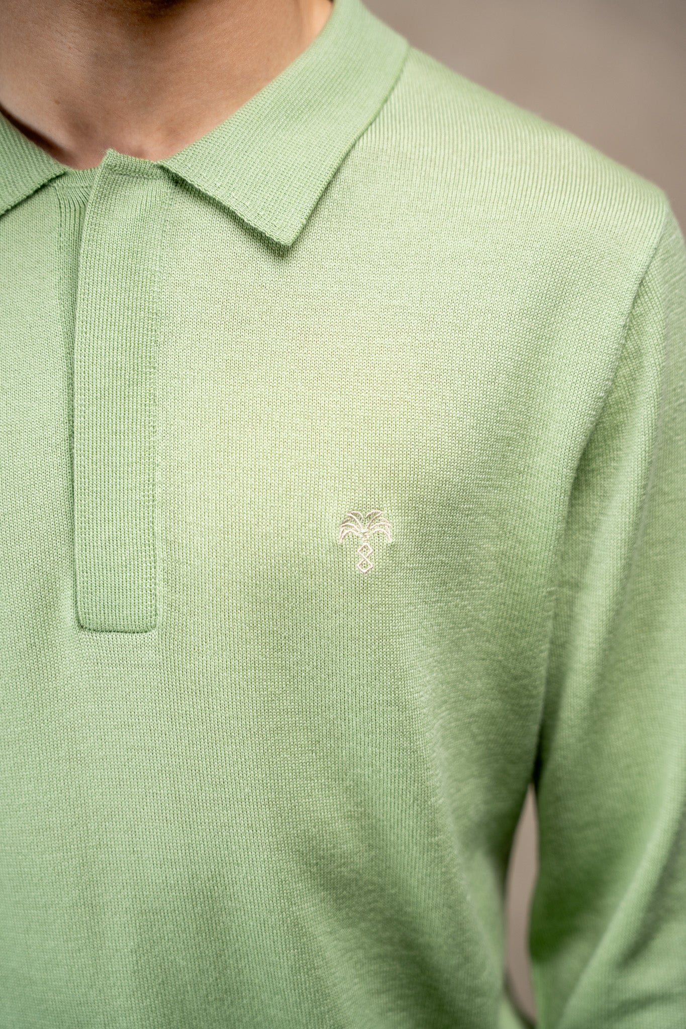 Merino Longsleeve Polo Pistachio Green