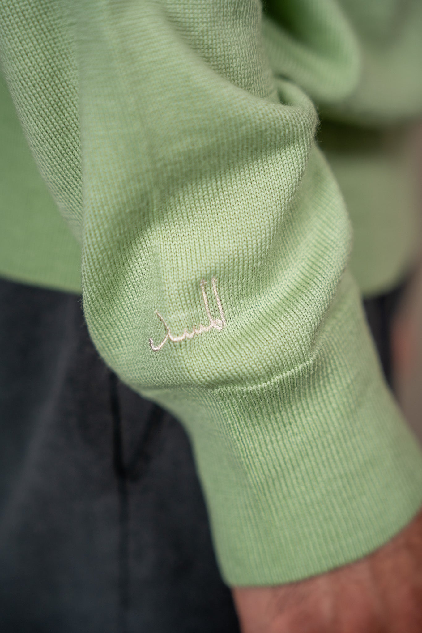 Merino Longsleeve Polo Pistachio Green