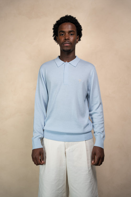 Merino Long Sleeve Polo Baby Blue