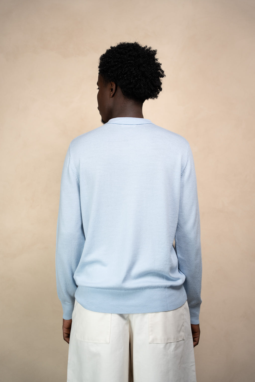 Merino Long Sleeve Polo Baby Blue