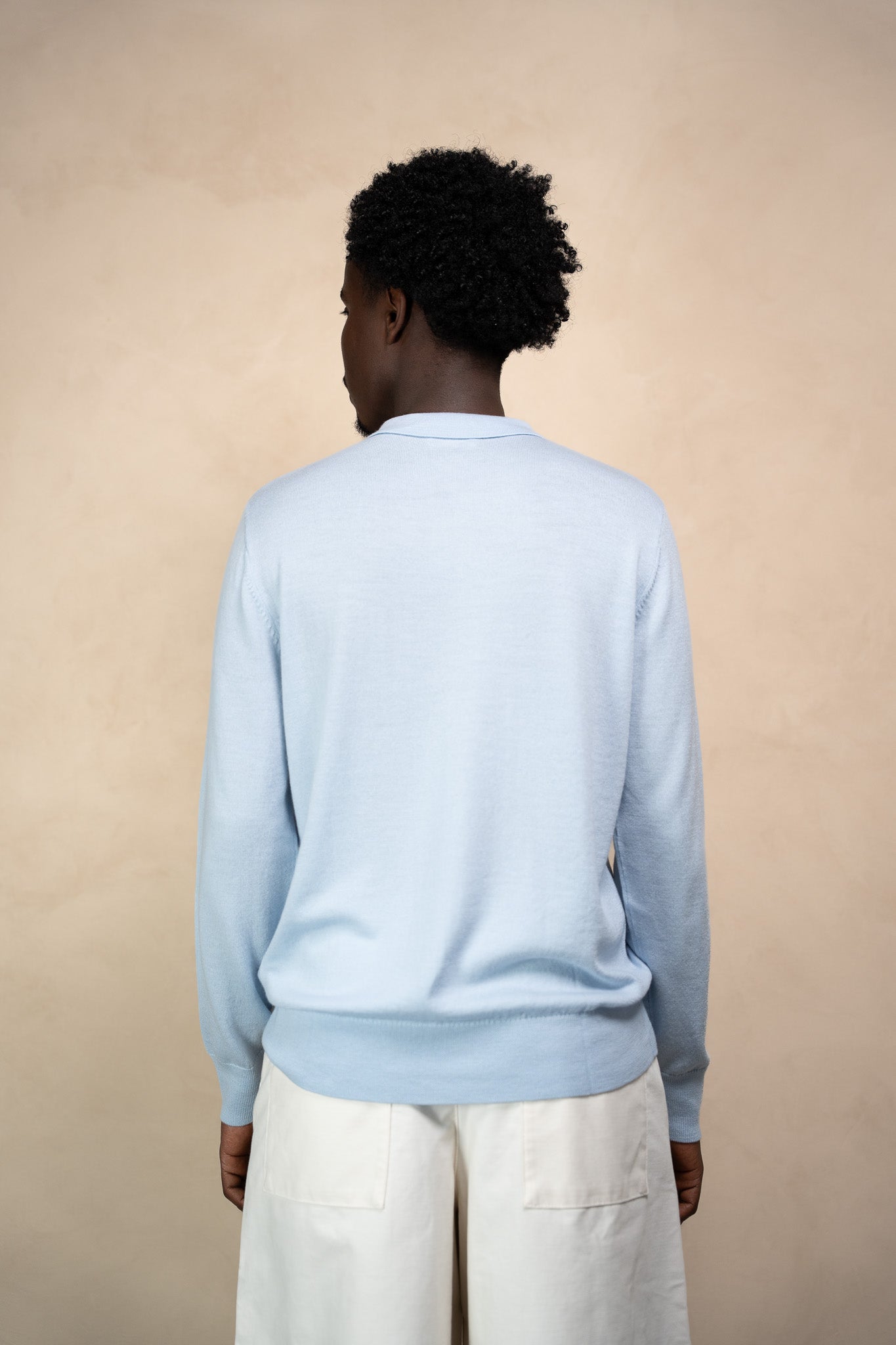 Merino Long Sleeve Polo Baby Blue