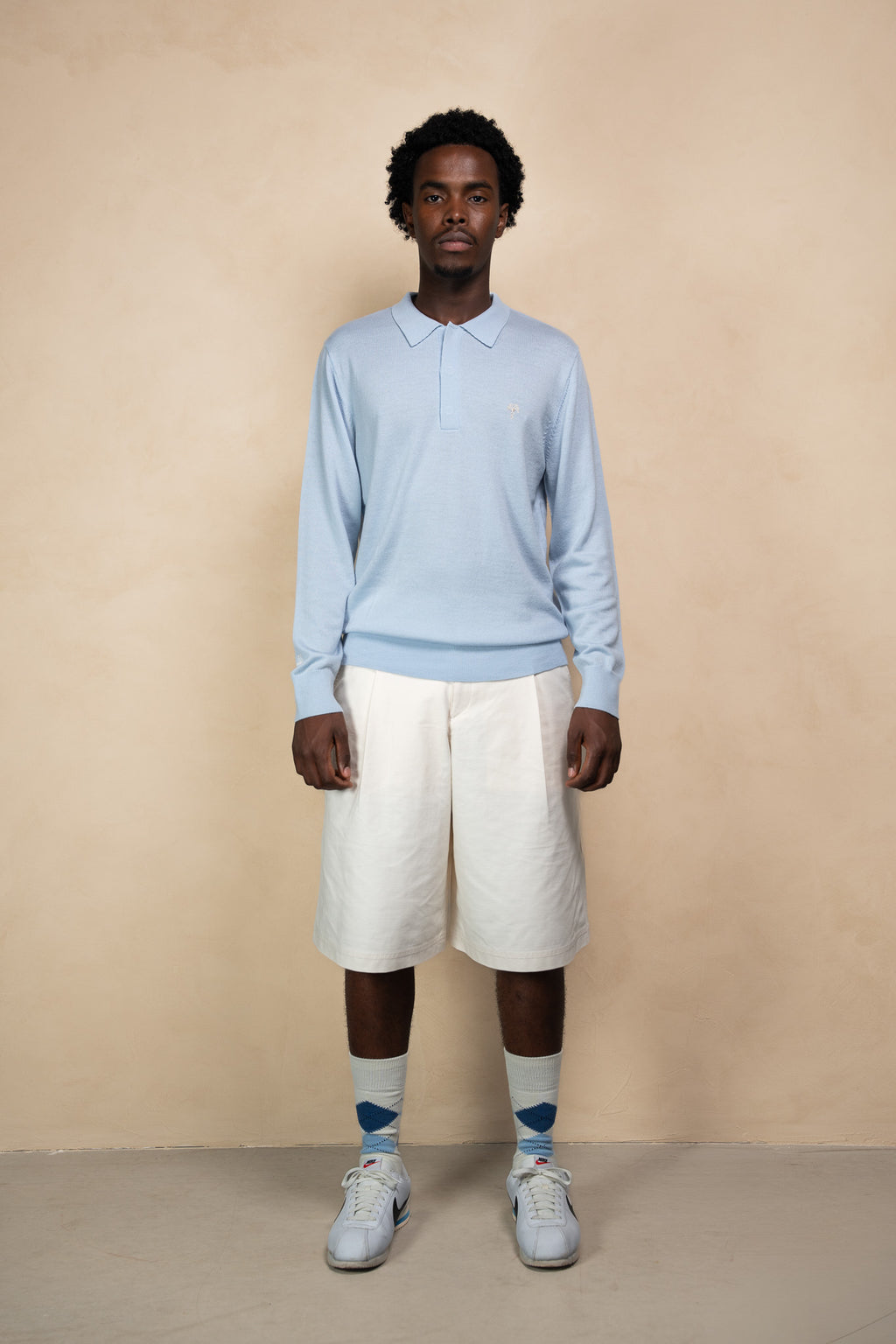 Merino Long Sleeve Polo Baby Blue