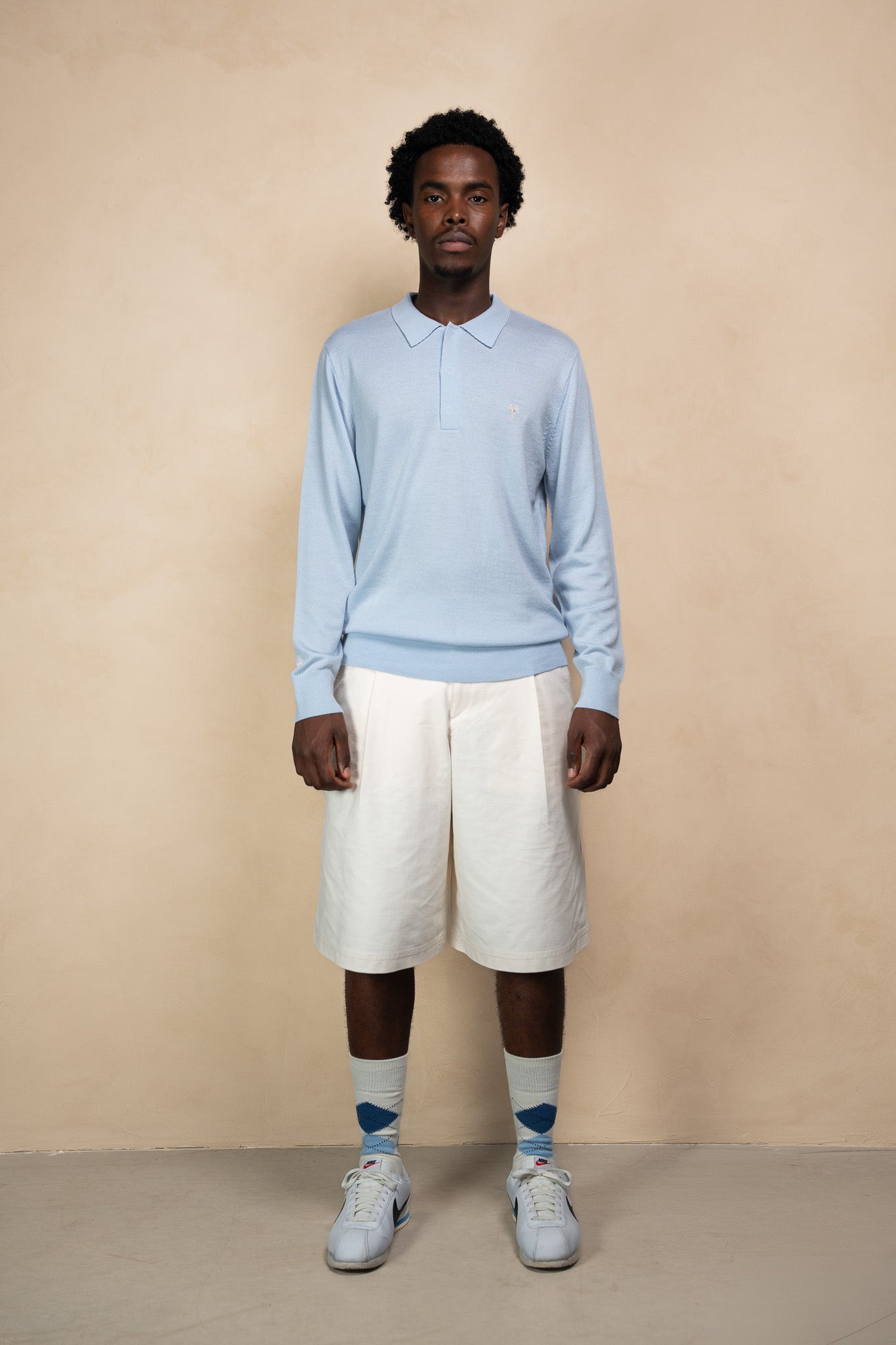 Merino Long Sleeve Polo Baby Blue
