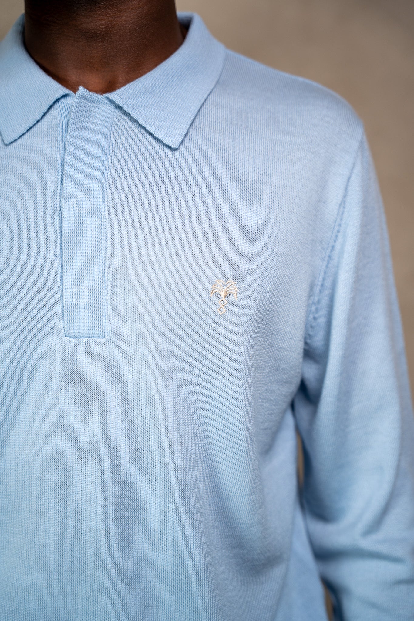 Merino Long Sleeve Polo Baby Blue
