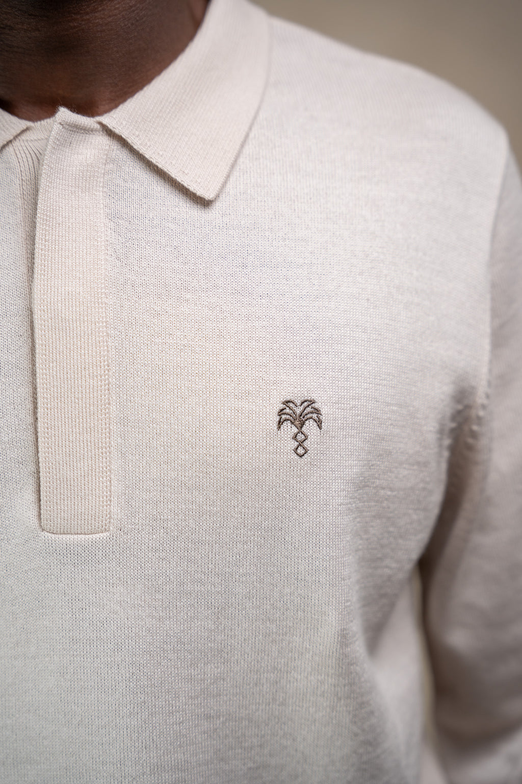 Merino Long Sleeve Polo Sand Beige
