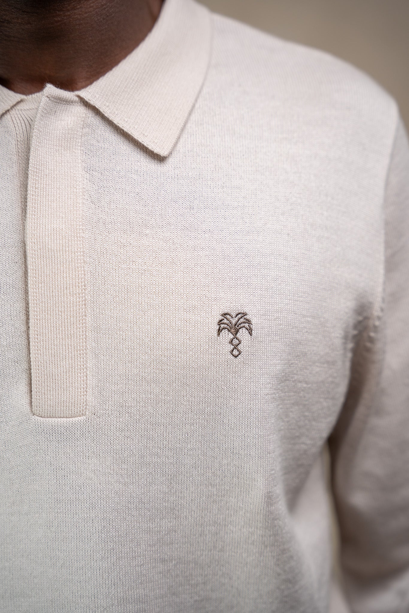 Merino Long Sleeve Polo Sand Beige