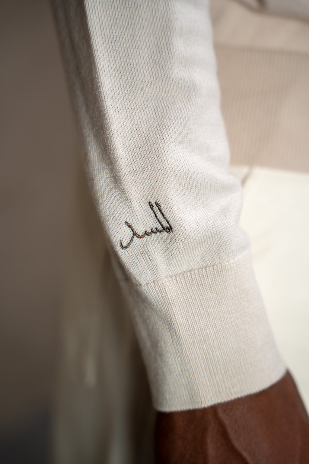 Merino Long Sleeve Polo Sand Beige